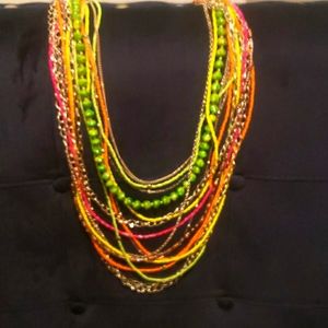 Multi colored multi strand layered necklace